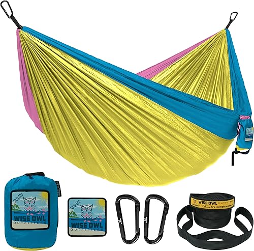 Miniatura 1 de Wise Owl Outfitters Hamaca de camping  Hamaca portátil individual o doble, accesorios de camping para exteriores, interiores con correas de árbol