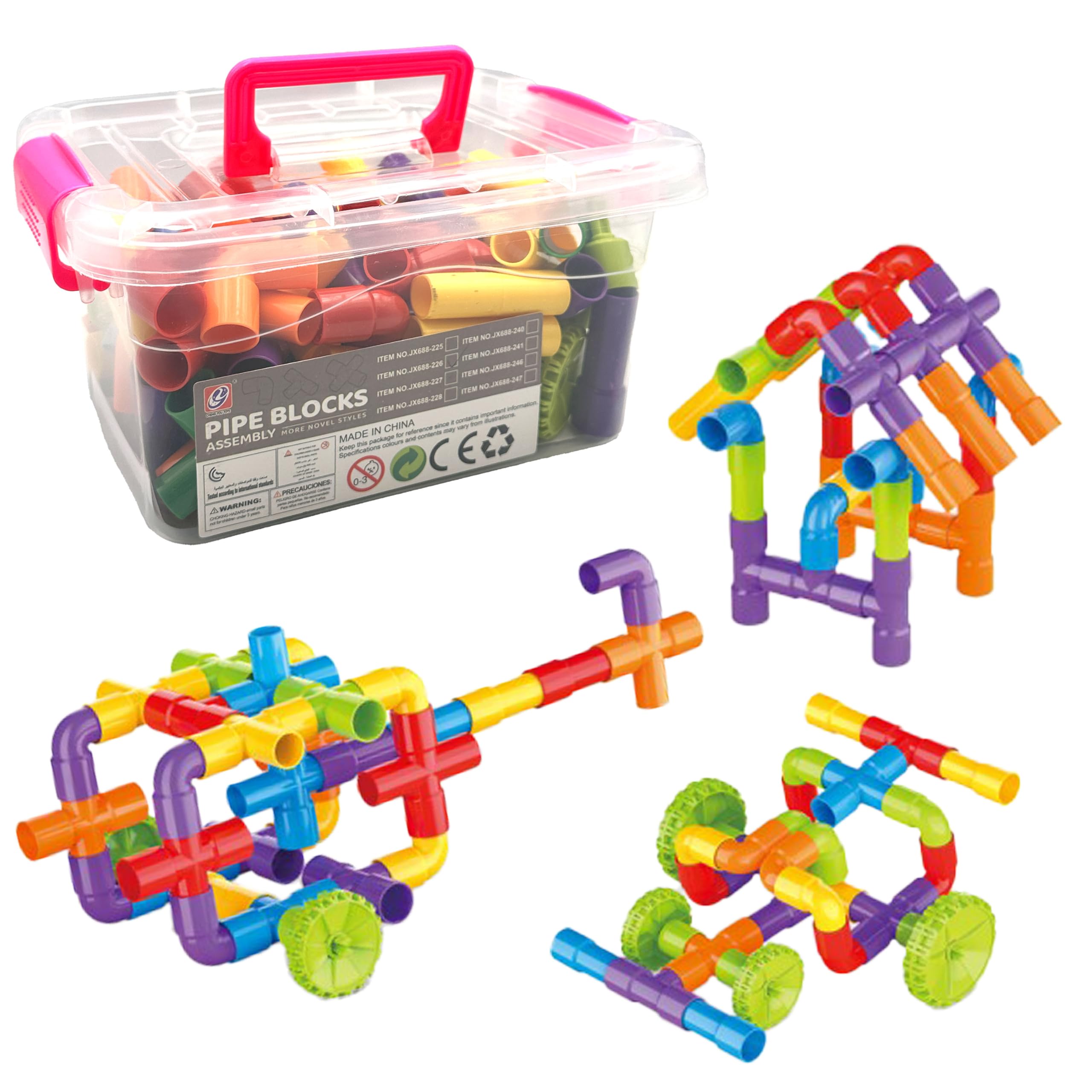 88‑Piece Pipe Blocks Assembly Set - STEM Creative Construction & Educational Toy for Kids - Build Vehicles, Animals & Structures – Develops Motor & Cognitive Skills (JX688-226)