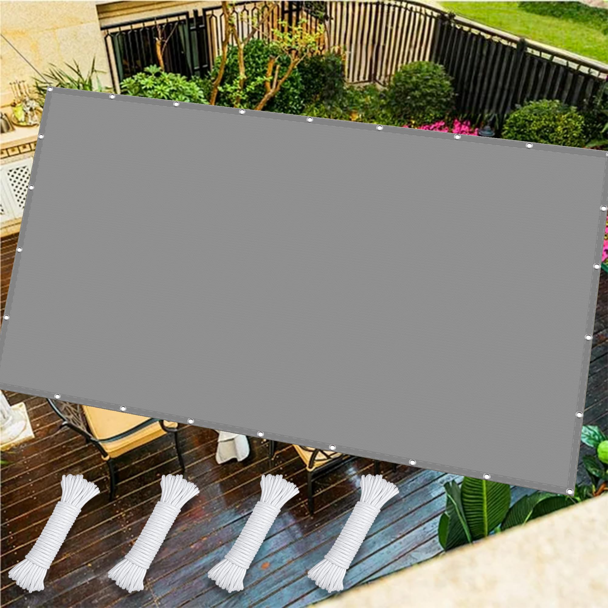 Voile d'ombrage resistant gris clair finition haut de gamme oeillets