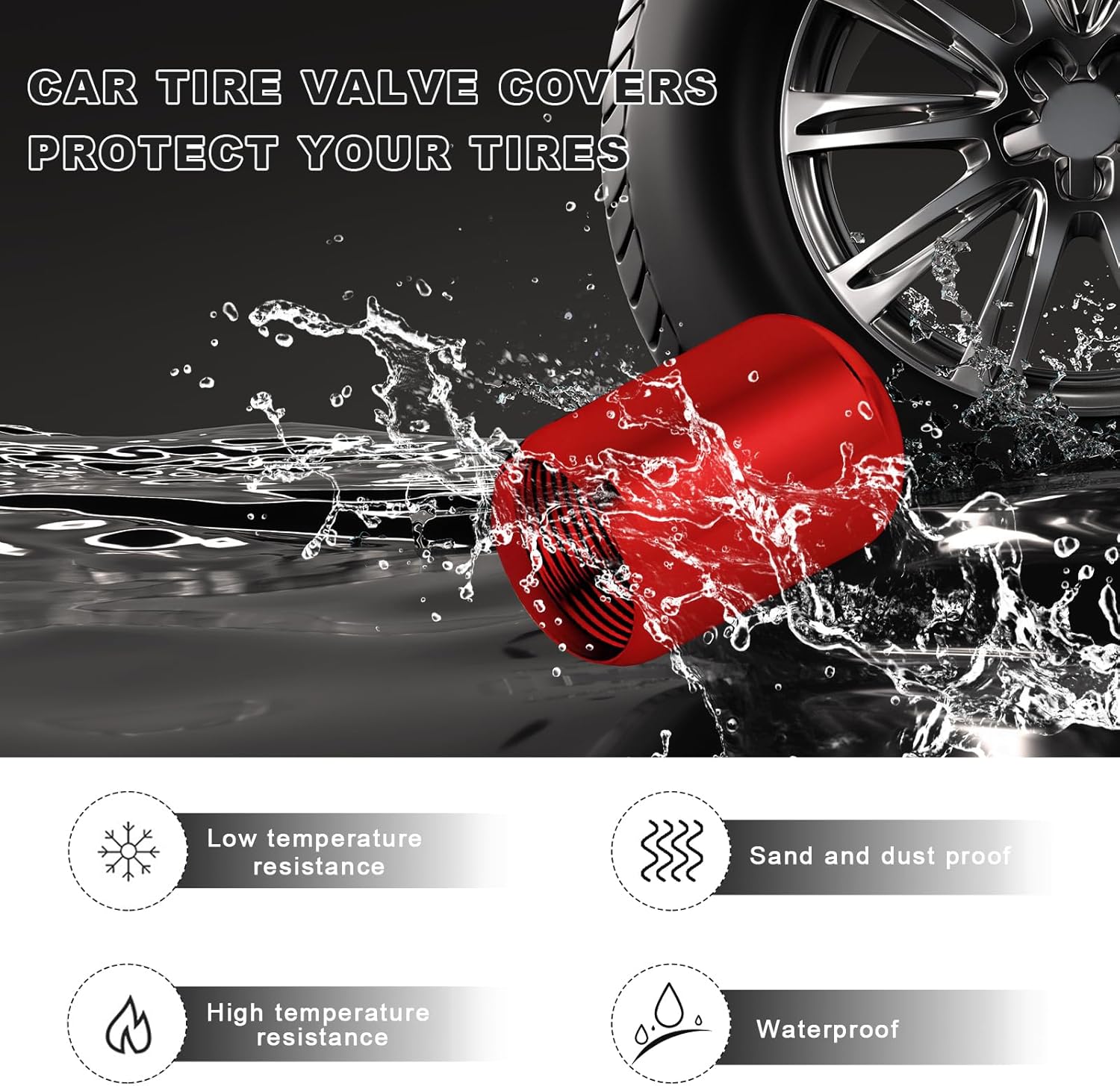 4PCS Car Tire Valve Stem Caps, Leak-Proof Corrosion Resistant Aluminum Alloy Tire Air Caps, Universal Stem Covers Exterior Accessories for SUVs Trucks Bikes Motorcycles (Red) - Image 5