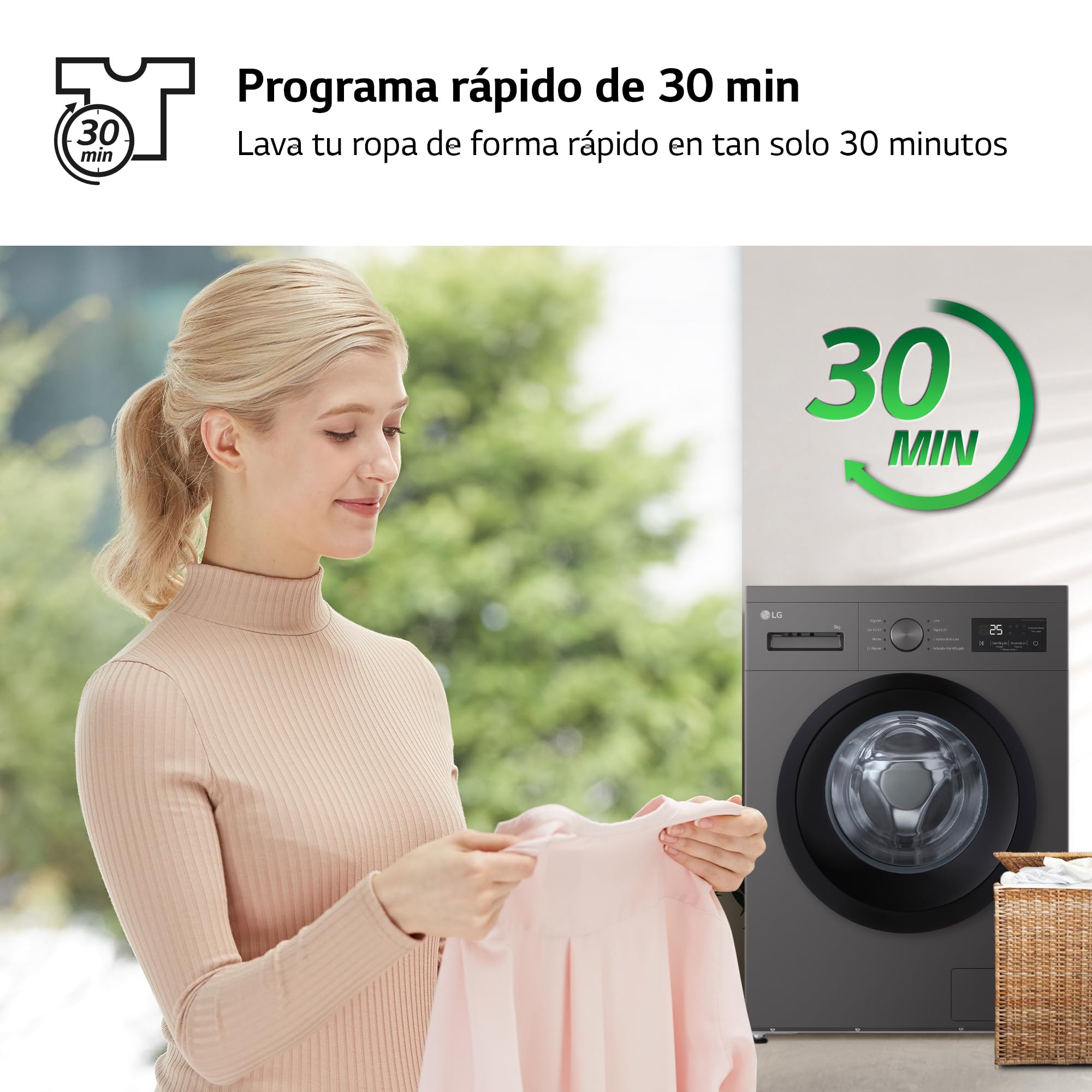 LG F4A1009NDK - Lavadora, 9 kg, 1400 rpm, Carga Frontal, 8 Programas, Programa Rápido y Programa Lavado a Mano, Fondo Especial Reducido, Display LED, Serie 100, Color Grafito