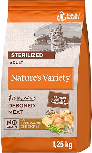Nature’s Variety – Pienso para gatos adultos esterilizados Nature’s Variety No Grain pollo. 1,25 Kg
