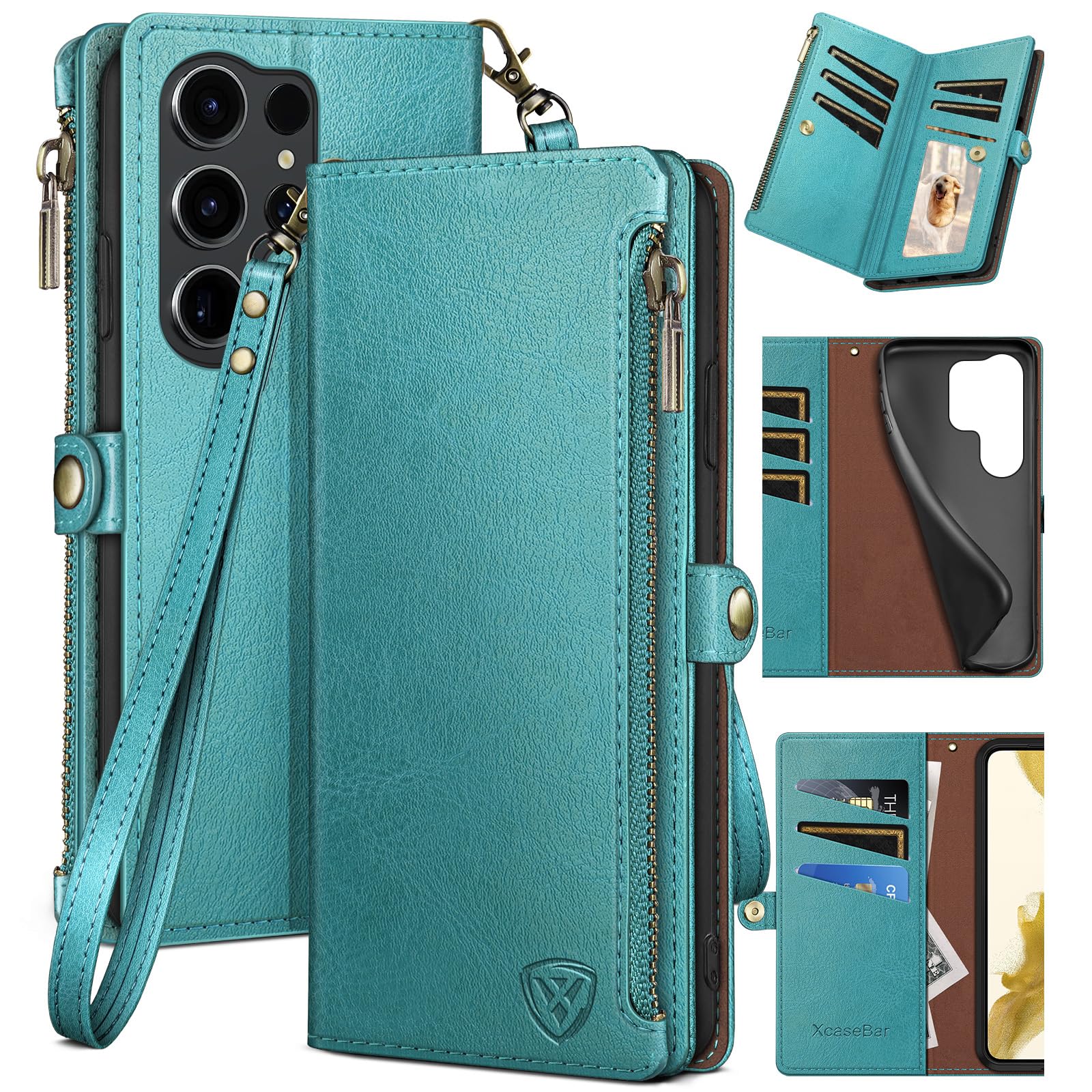 XcaseBar compatible with Samsung Galaxy S25 Ultra Wallet case with Zipper Credit Card Holder【RFID Blocking】Flip Folio Book PU Leather Phone case