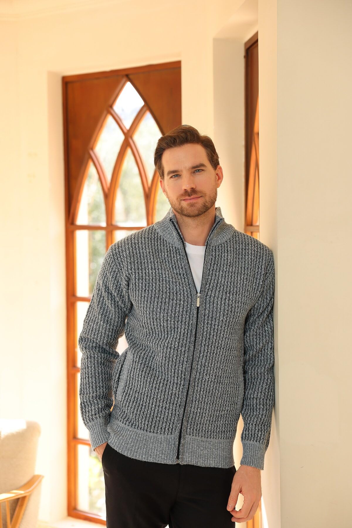 Allthemen Cardigan da Uomo con Cerniera con Colletto Rialzato Pollover Sweater Invernale Lavorato a Maglia