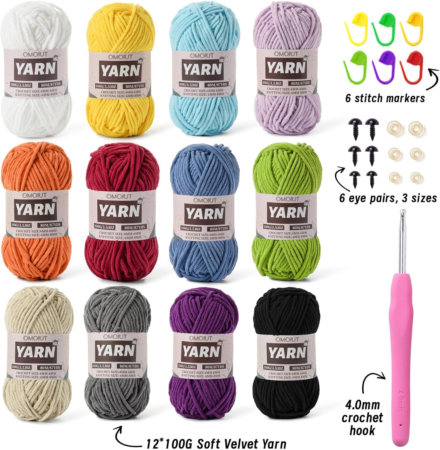 12 Pack Chunky Chenille Yarn for Crocheting, Bulky Velvet Yarn for Crochet, Baby Yarn for Crocheting Soft Blanket, 42.3 oz (1050 yds) Amigurumi Yarns for Craft Set D