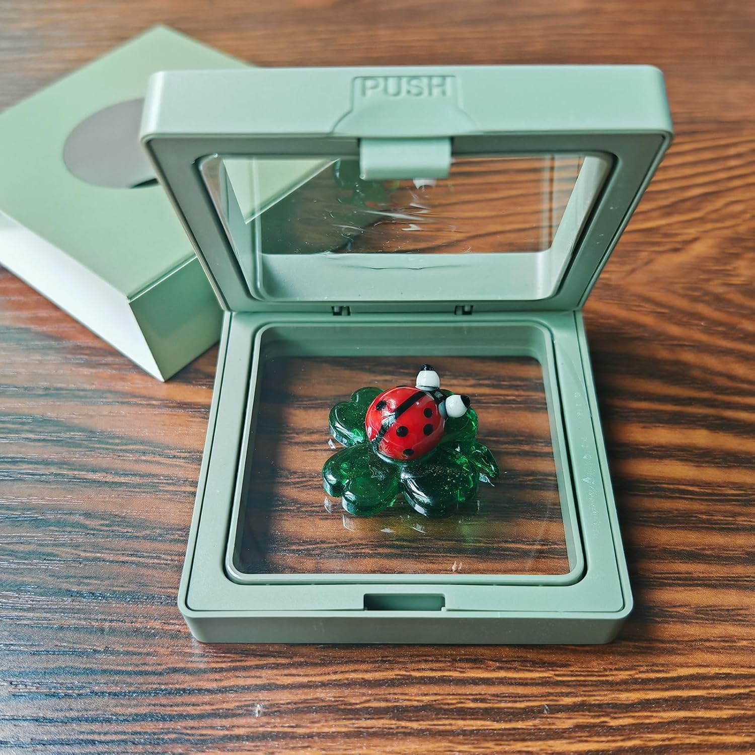 Laozai Mini Hand-Blown Glass Ladybug on Crystal 4-Leaf Clover Colorful Insect Statue and Collectible Figurine for Room Décor and Gift (Ladybug) - Image 3