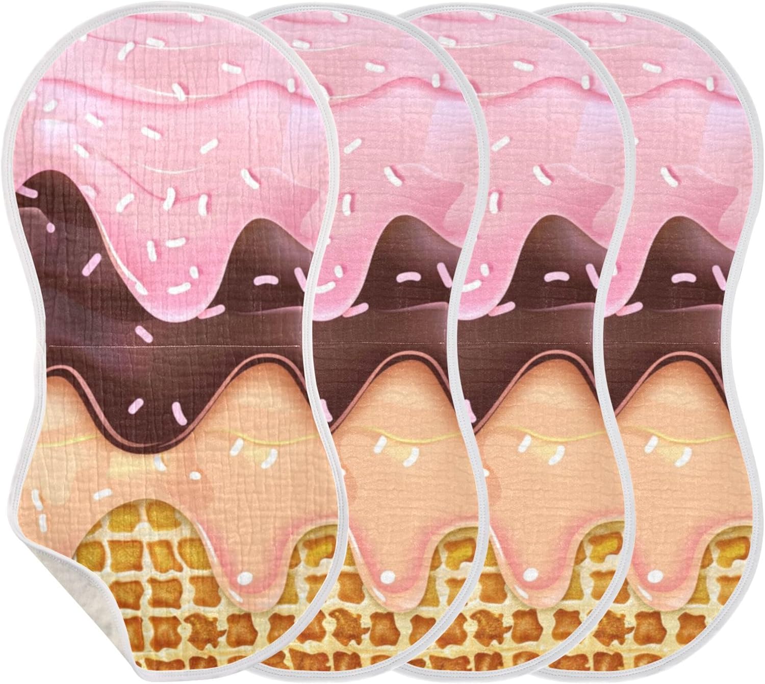 Kawaii Ice Creams Summer Burp Cloths Baby Boys Girls Absorbent Soft Cotton Burping Cloths Rags 4 Pack