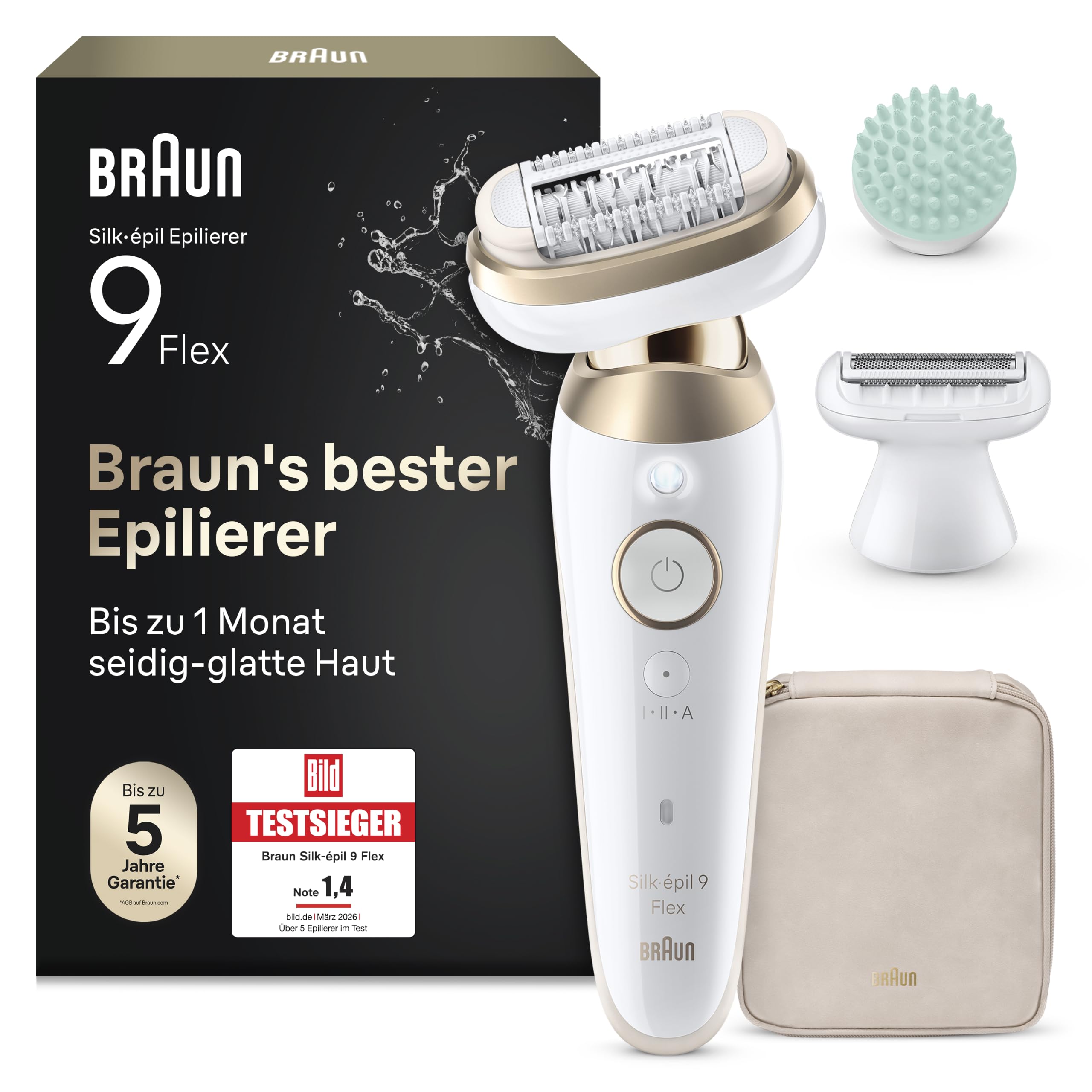Braun Silk-épil 9 Flex Epilierer Damen, 360°Kopf, Wet&Dry, Wasserdicht, Weiß/Gold