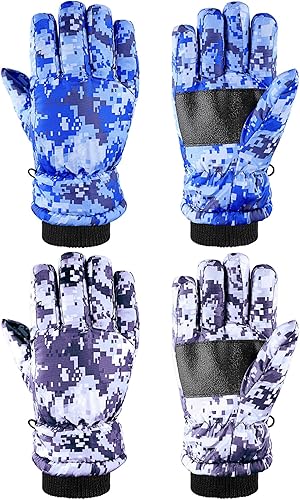 SATINIOR - 2 pares de guantes impermeables para niños, guantes de nieve cálidos para invierno, de esquí, para niños y niñas, resistentes al viento