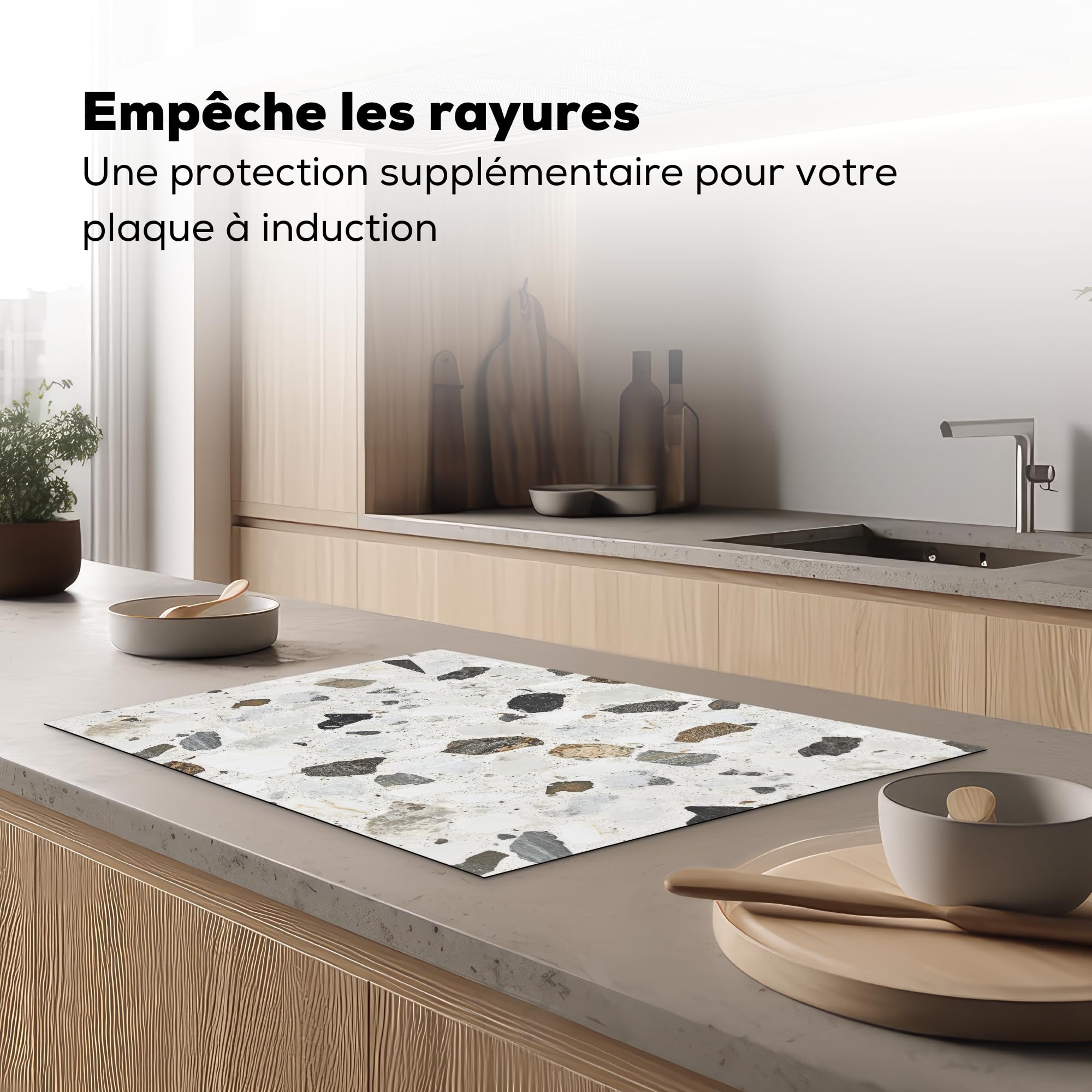 KitchenYeah© Protection Plaque Induction Protege Deco Cuisine Cache Protège | 78x52 cm - De Cuisson Accessoires Marbre - Terrazzo - Décoration - Intérieur