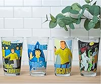 Vista 8 de Silver Buffalo Star Trek Quotes Featuring Kirk, Spock, McCoy y Uhura - Juego de 4 vasos de pinta de 16 onzas