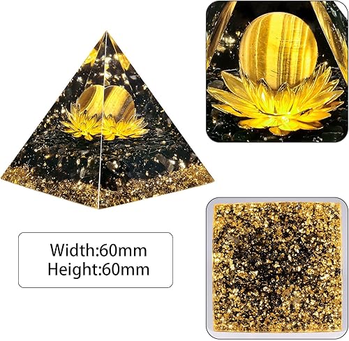 Miniatura 2 de mookaitedecor Pirámide de orgón de esfera de cristal de ojo de tigre con piedras de obsidiana y generador de energía de orgonita de loto dorado para