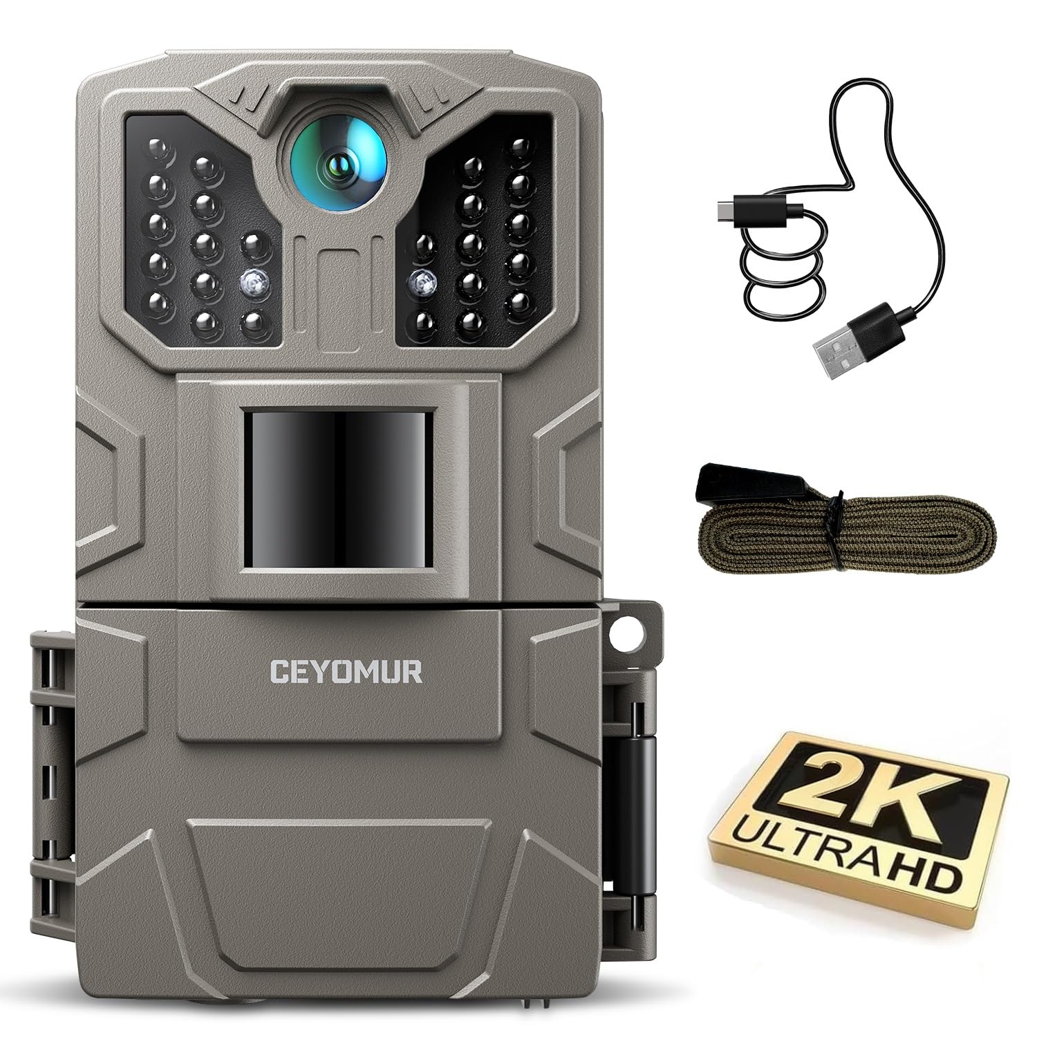 CEYOMUR Trail Camera, 36MP HD Trail Cam with 850nm IR LEDs Night Vision Motion Activated, Video Game Camera with 2.0" Color Screen IP66 Waterproof for Wildlife Monitoring