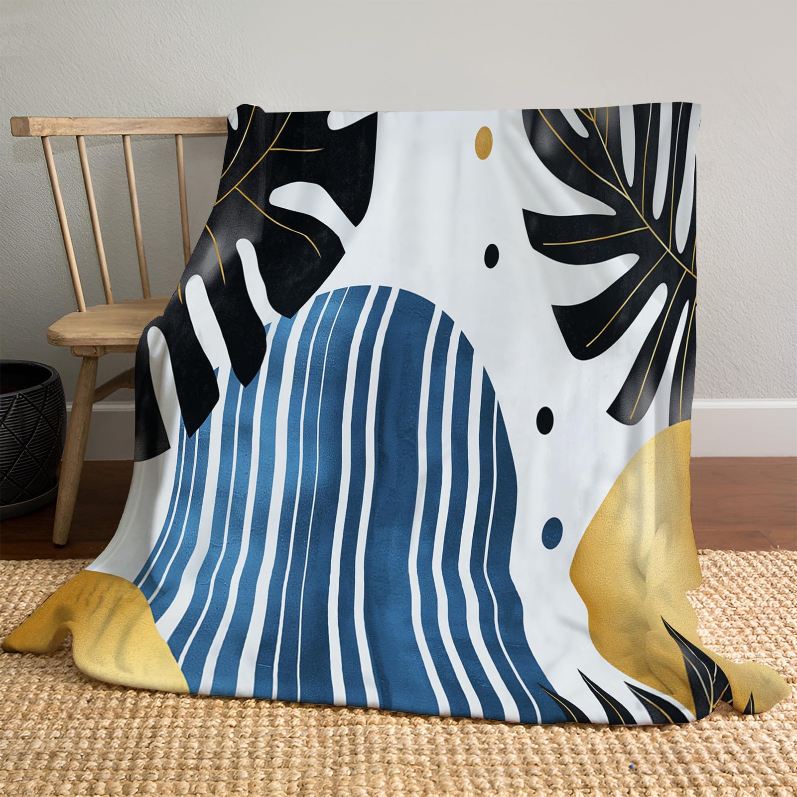 Couverture polaire 130x150cm feuille d'or pour lit et canapé
