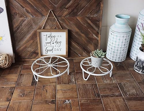 Miniatura 5 de Soporte de metal pequeño de 6 pulgadas para plantas con platillo para interiores y exteriores, contenedor de hierro inoxidable para jardín, estante