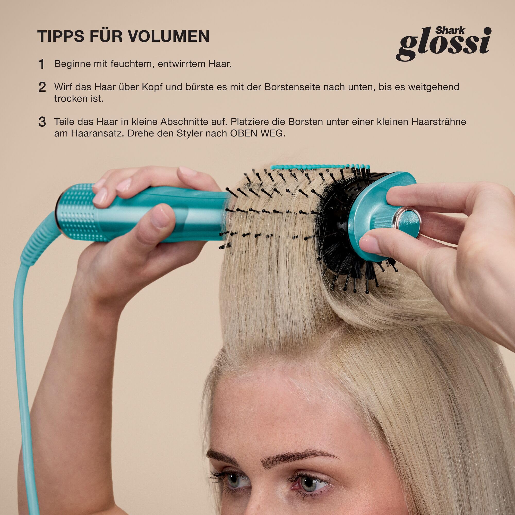 Shark Glossi 2-in-1-Styler mit Heißluft und Glanz-Finish, Türkis HT302EUTL | Salonqualität, Keramikplatten, Volumen, Gloss Lock, alle Haartypen