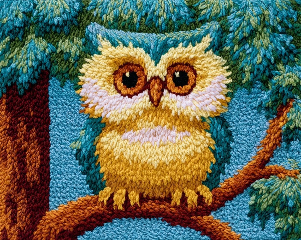 FWRTYCB Latch Hook Rug Kits,Owl in a Tree