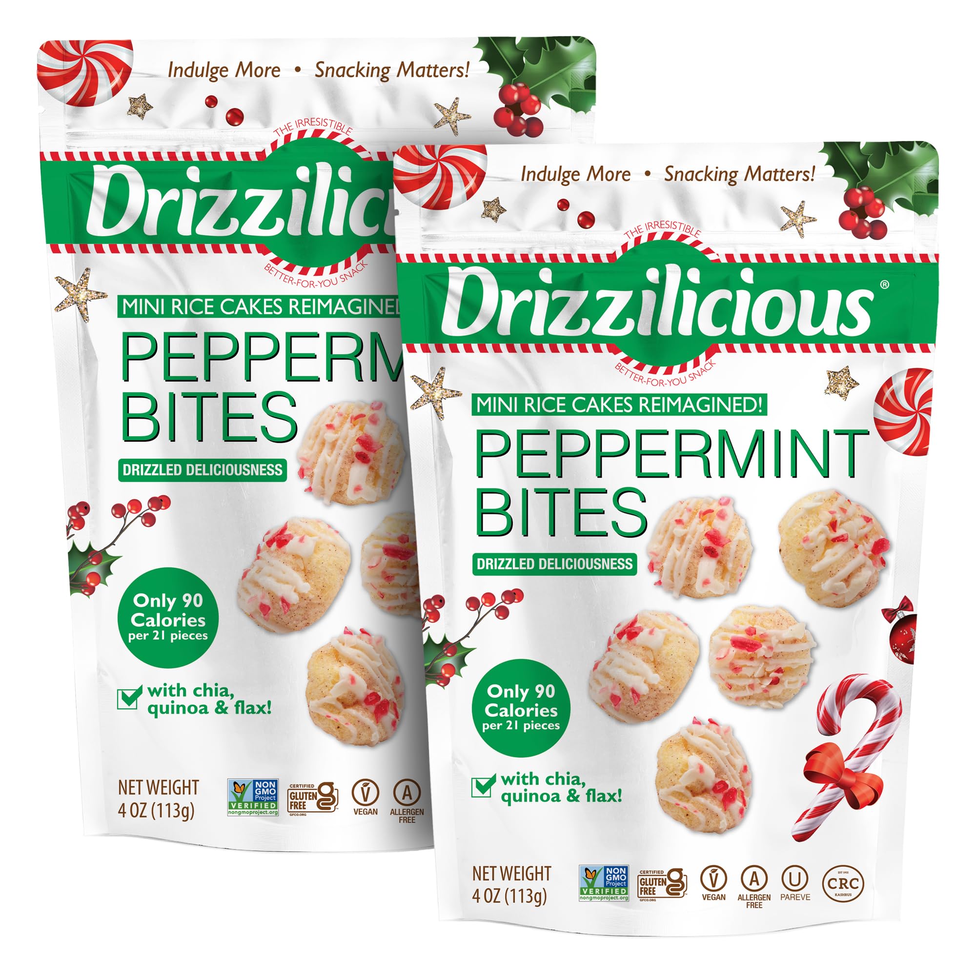 Drizzilicious Mini Rice Crunchies - Rice Chips, Healthy Snack for Adults and Kids, Flavored Rice Pancakes, 4oz (Pack of 2)