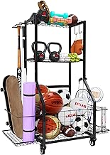 Urheiluv&auml;lineiden j&auml;rjest&auml;j&auml;, Outdoor Toy Storage Garage Organisation - kuulavarastotelineet, joissa on 2 sivutelinett&auml; ja kest&auml;v&auml;t korit, autotallin rullapallok&auml;rry py&ouml;rill&auml;, koukut urheiluvarusteille, lepakoille