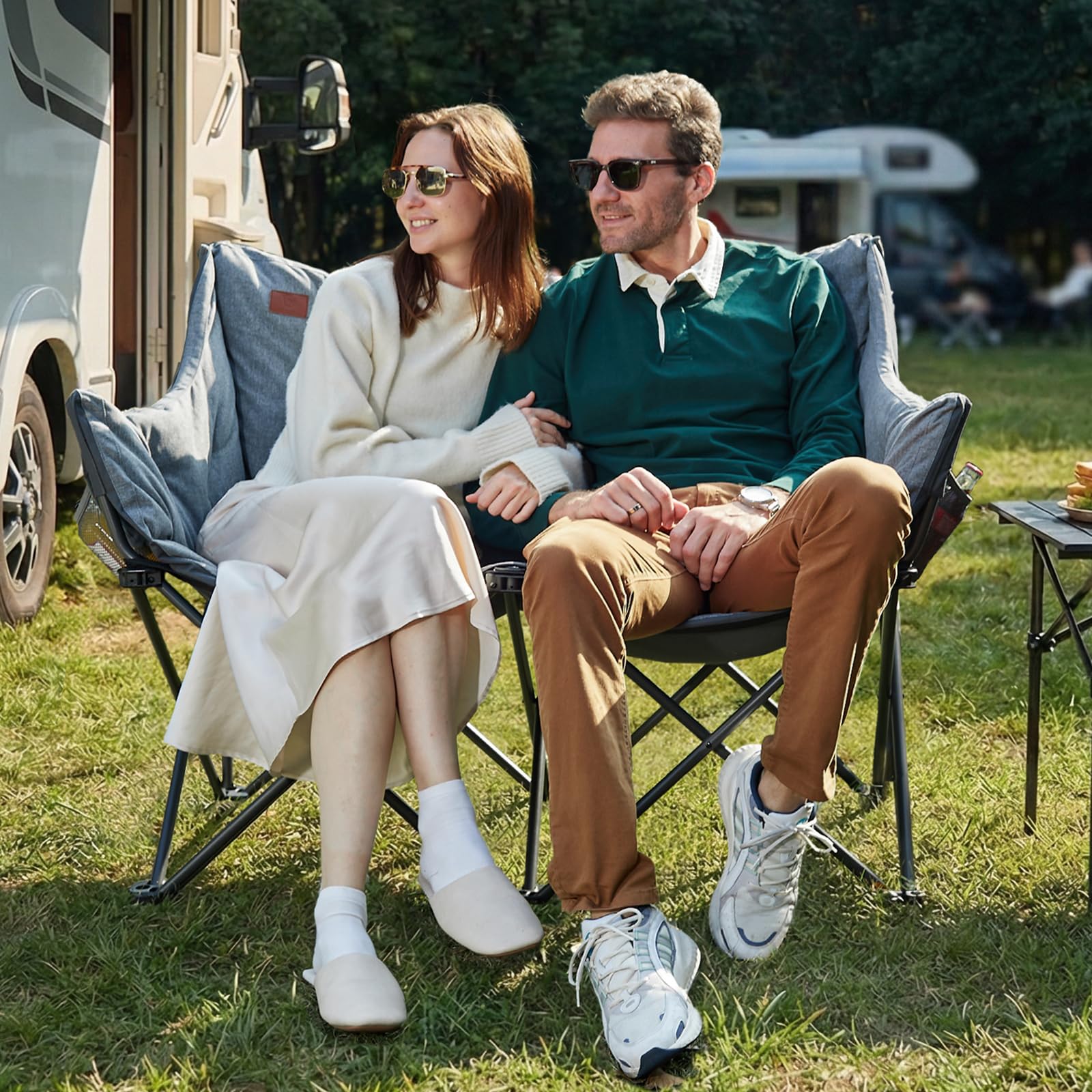 EVER ADVANCED Campingstuhl Faltbar 124CM Breit Campingsofa für 2 Personen Faltsofa 320KG Belastbar, Campingcouch Dick Gepolstert Klappstuhl XXL 2 Sitzer Hohe Lehne für Outdoor Garten Balkon Indoor