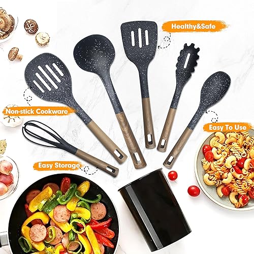 Miniatura 4 de Kitory Juego de utensilios de cocina de nailon, 7 piezas, antiadherentes, resistentes al calor, BPA, mango de madera, las mejores herramientas de