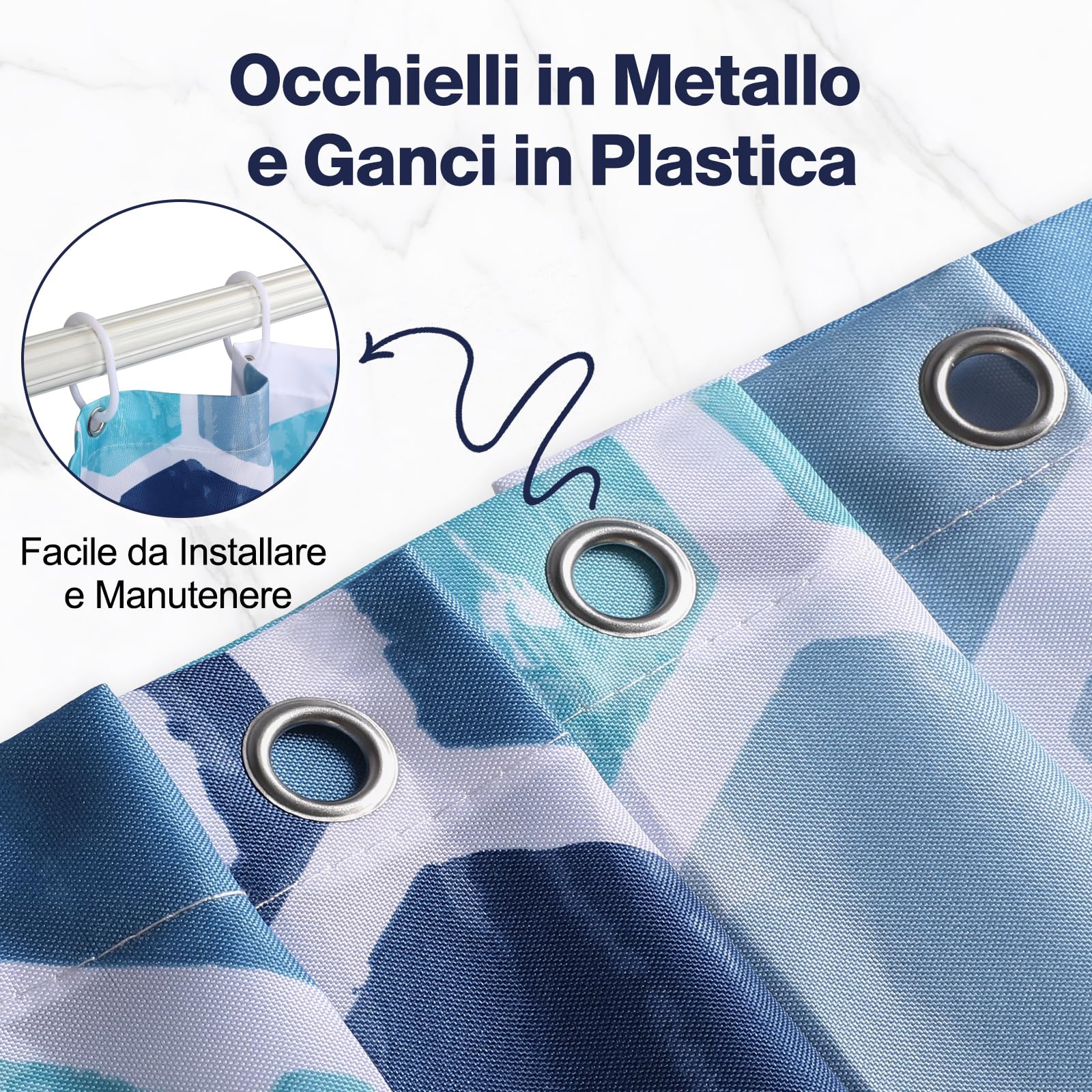 Tende da Doccia Blu Lavabile in Poliestere, Tende da Bagno Extra Larga da 300 CM per Ambienti Umidi, 200/220/240 CM Antimuffa Tenda da Doccia, Tende da Bagno con Orlo Ponderato (300x200cm)