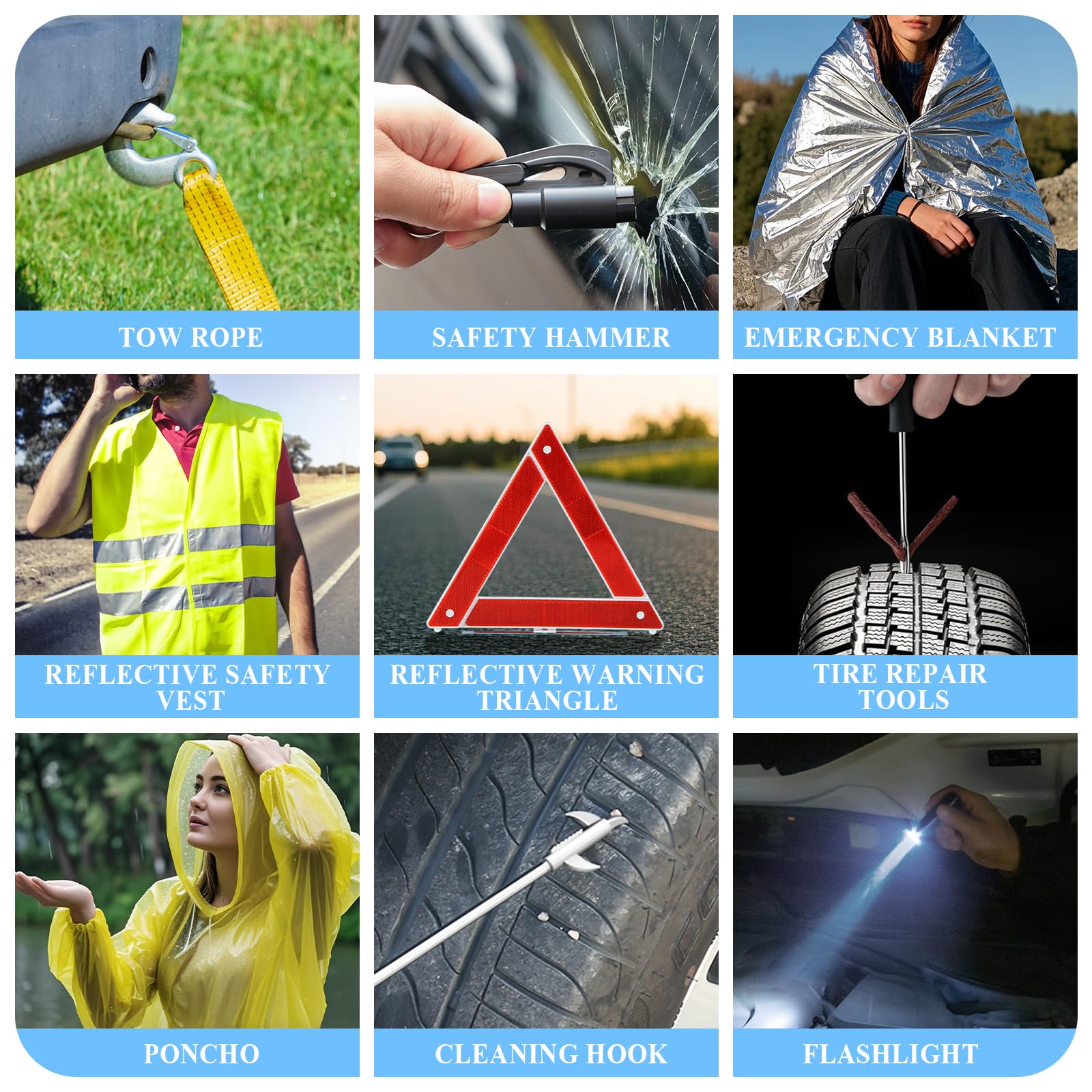 AUTODECO Car Emergency Roadside Assistance Kit with Jumper Cables Tire Inflator Automotive Kit for Car Vehicle