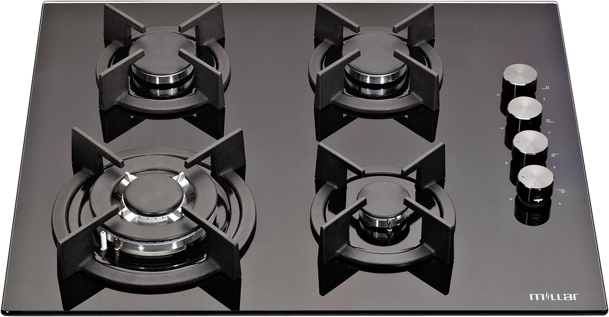 MILLAR GH6041XEB 60cm Builtin 4 Burner Black Gas on Glass Hob/Cooker