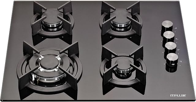 MILLAR GH6041XEB 60cm Built-in 4 Burner Black Gas on Glass Hob/Cooker/Cooktop with FFD