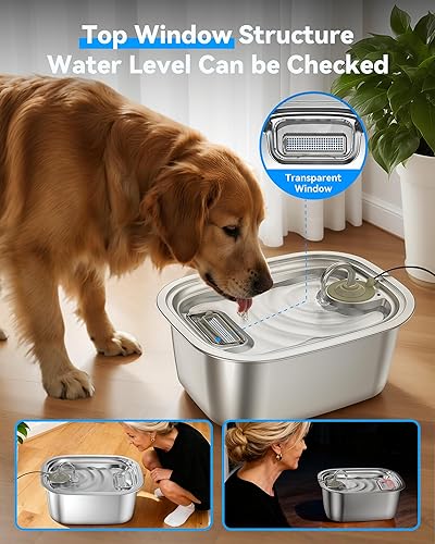 Miniatura 4 de Fuente de agua para perros de acero inoxidable de 3 galones para perros grandes, fuente de mascotas, dispensador automático con ventana superior y