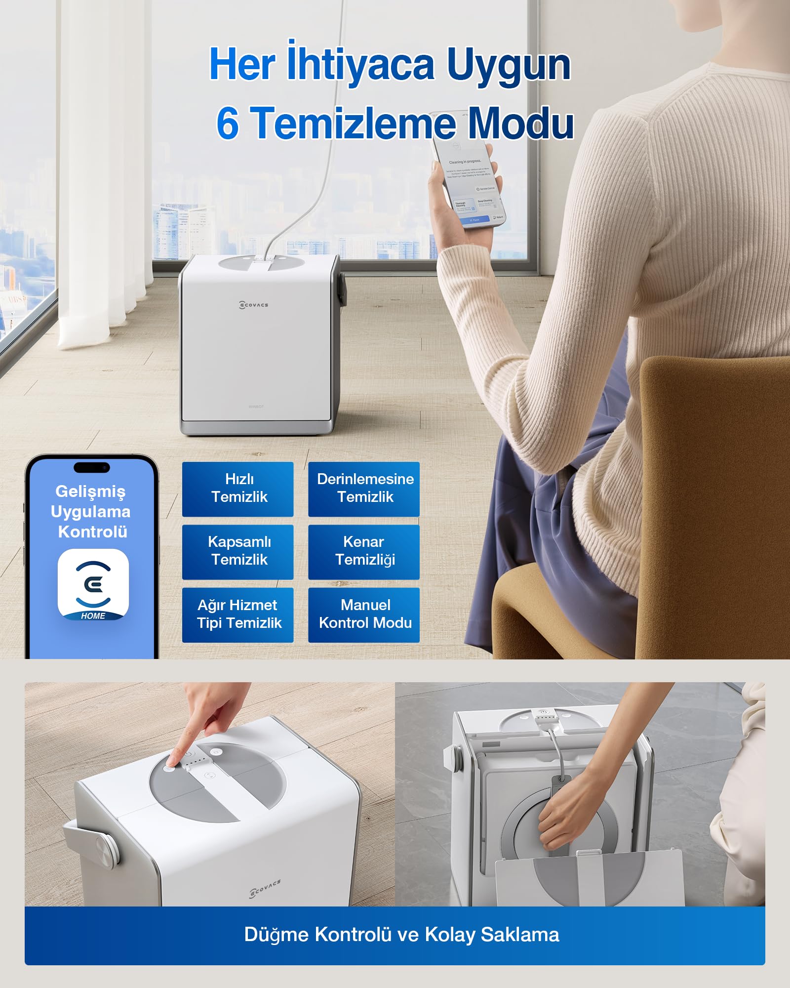 ECOVACS WINBOT W2 PRO Omni Cam Temizleme Robotu, 6'sı 1 Arada Çok