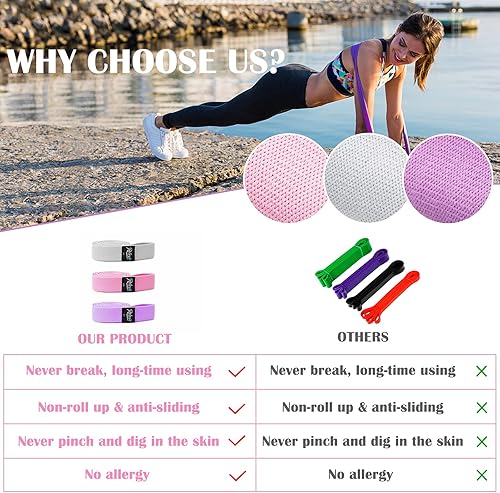 Miniatura 3 de RELEXIT Juego de 3 bandas de resistencia de tela para piernas y glúteos equipo de ejercicio de entrenamiento en casa bandas elásticas