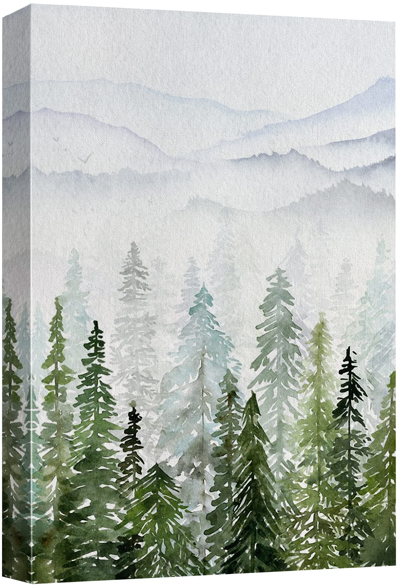SIGNWIN Canvas Print Wall Art Woodland Nursery Decor Pastel Watercolor Pine Tree Mountain Nature Illustrations Modern Art Decorative Landscape Colorful for Living Room, Bedroom, Office - 24"x36"