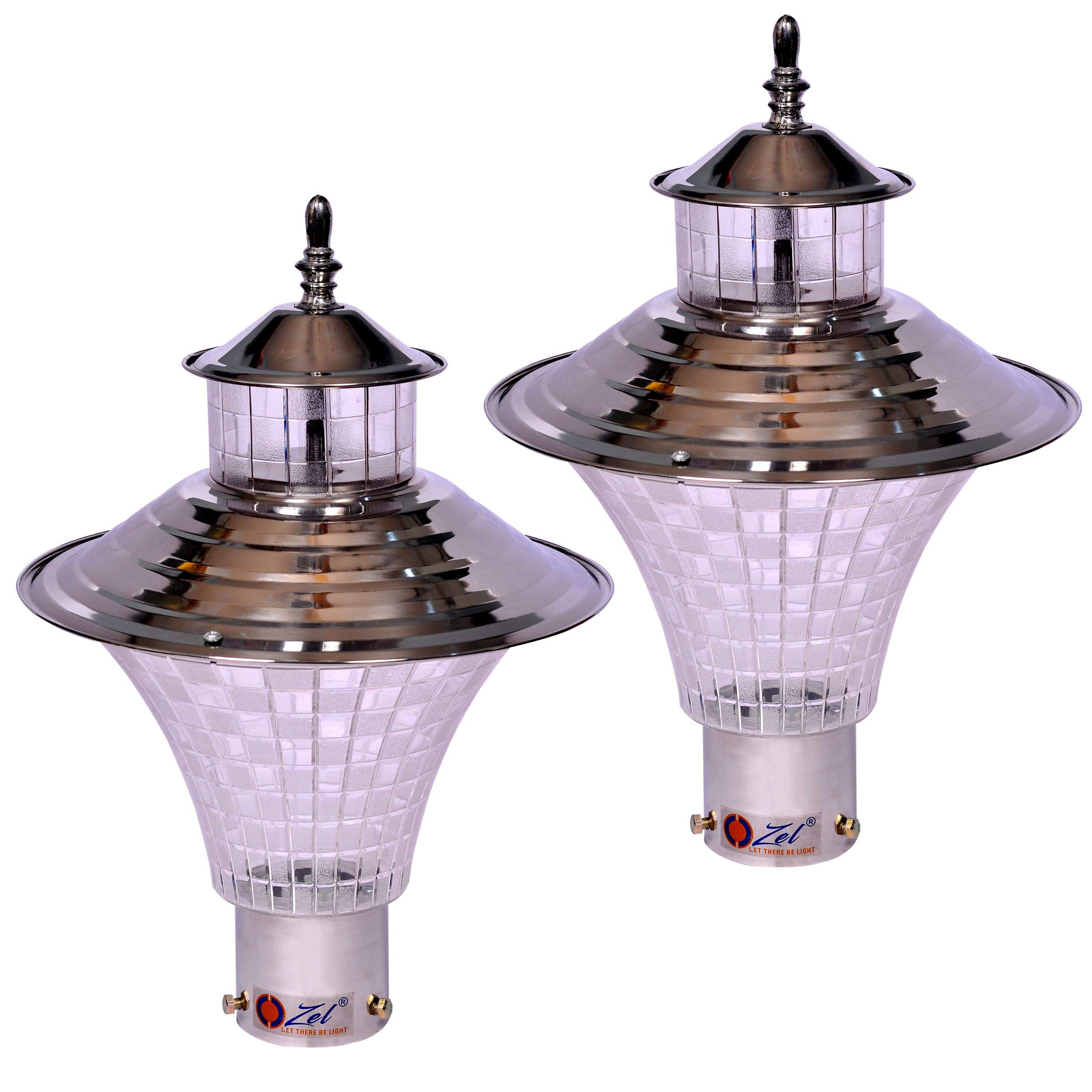 OZEL Unbreakable Glass Rust-Resistant Weatherproof Garden Home Pillar Indoor Outdoor Gate Light/Lamp (Nice Medium Chrome) (Pack of 2/2 Gate Lamp)