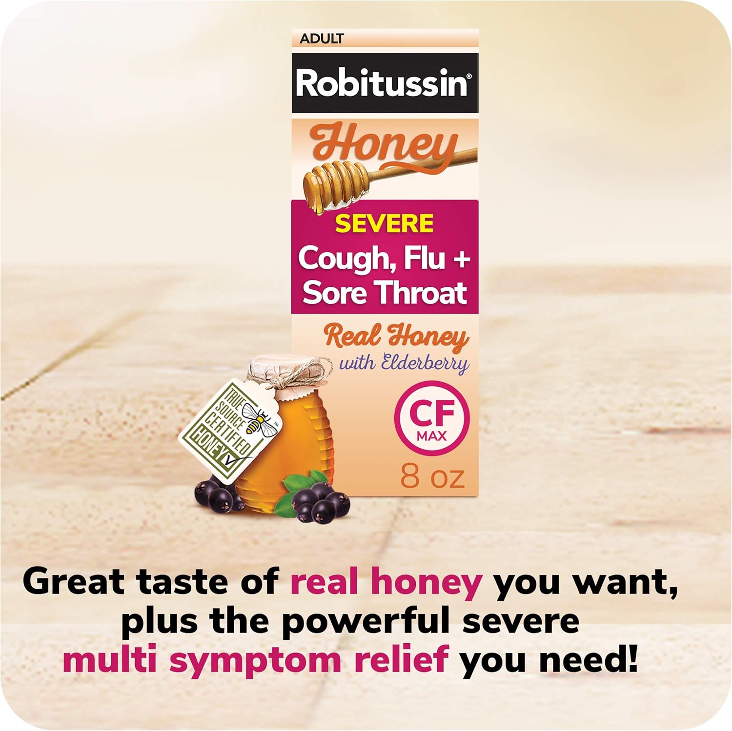 Robitussin Honey CF Max Day Adult Syrup for Severe Cough, Sore Throat, & Flu with Real Honey, 8 oz : Health & Household