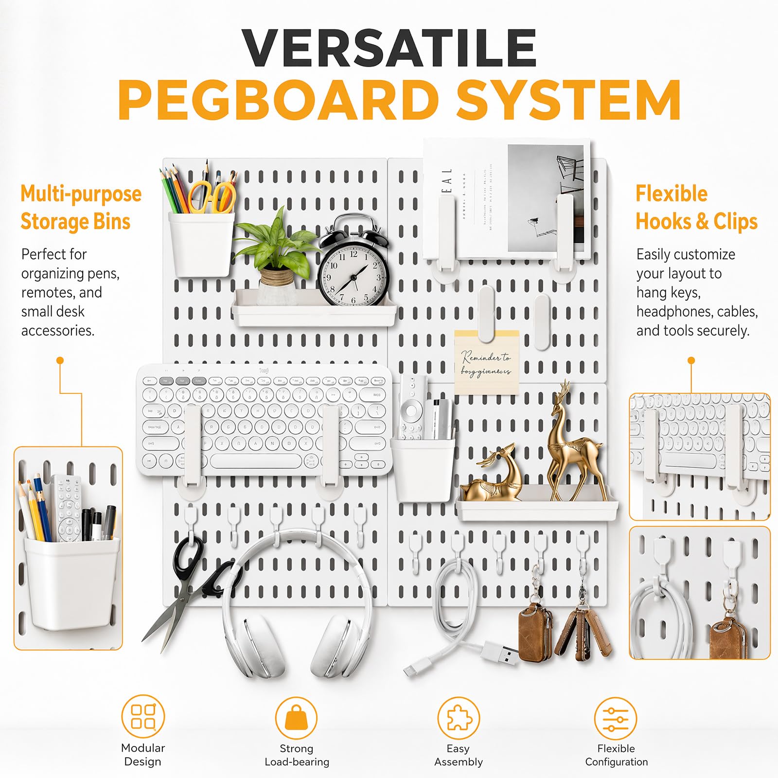 Set di 4 pannelli forati e 20 accessori, set combinato di pannelli forati, per stoccaggio, organizzazione e decorazione, combinazione libera
