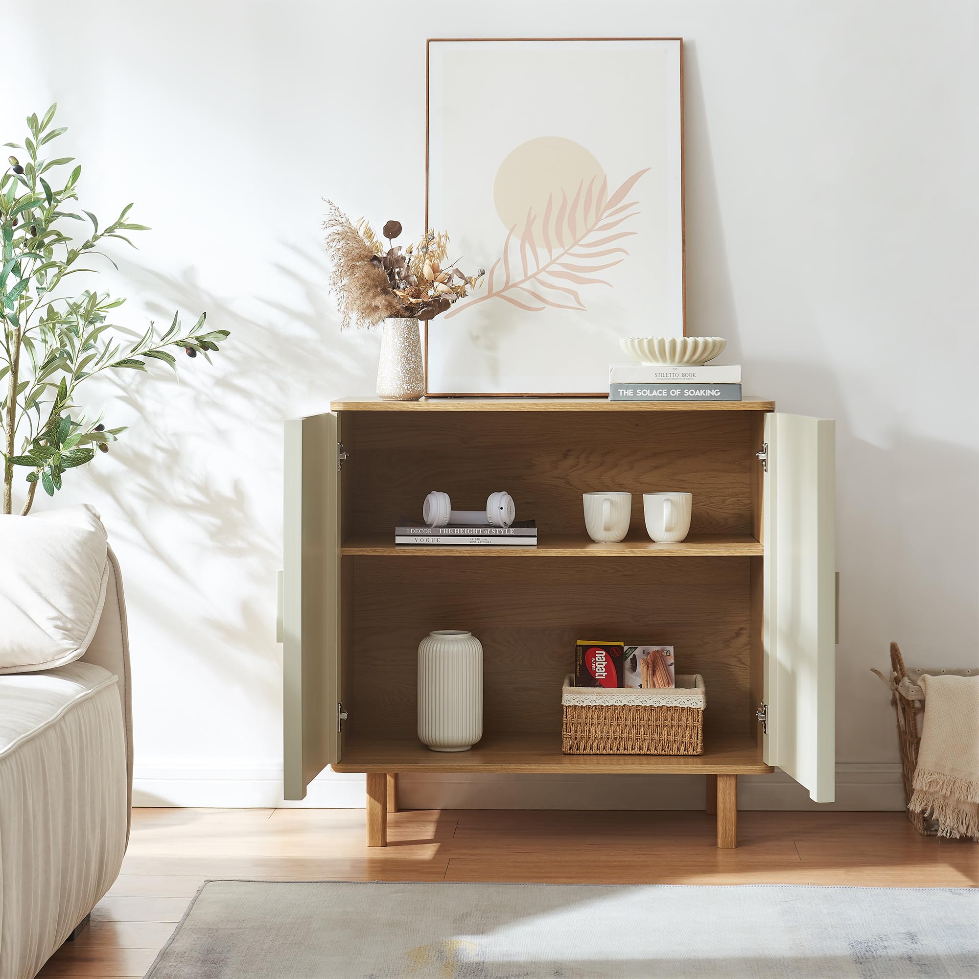 [en.casa] Credenza a 2 Ante per Sala da Pranzo Mobile Contenitore Comò con Ripiano Madia Armadio Buffet per Soggiorno Cucina 80 x 80 x 40 cm - Effetto Rovere/Avena Oatmeal