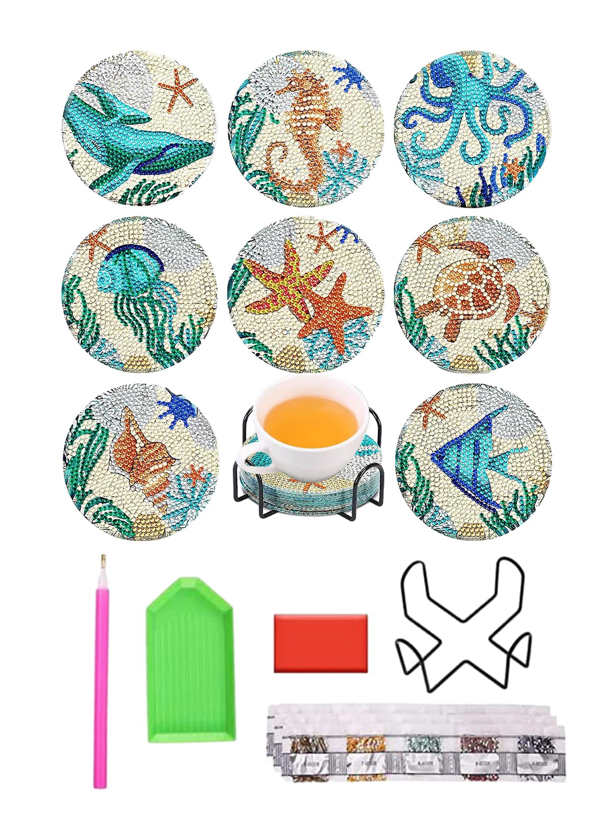 URbazaar Marble Style Coasters for Drinks with Holder, Absorbent Coaster,Perfect Housewarming Gift, Wedding Gift, or for Your Kitchen, Living Room, & Coffee Table Decor