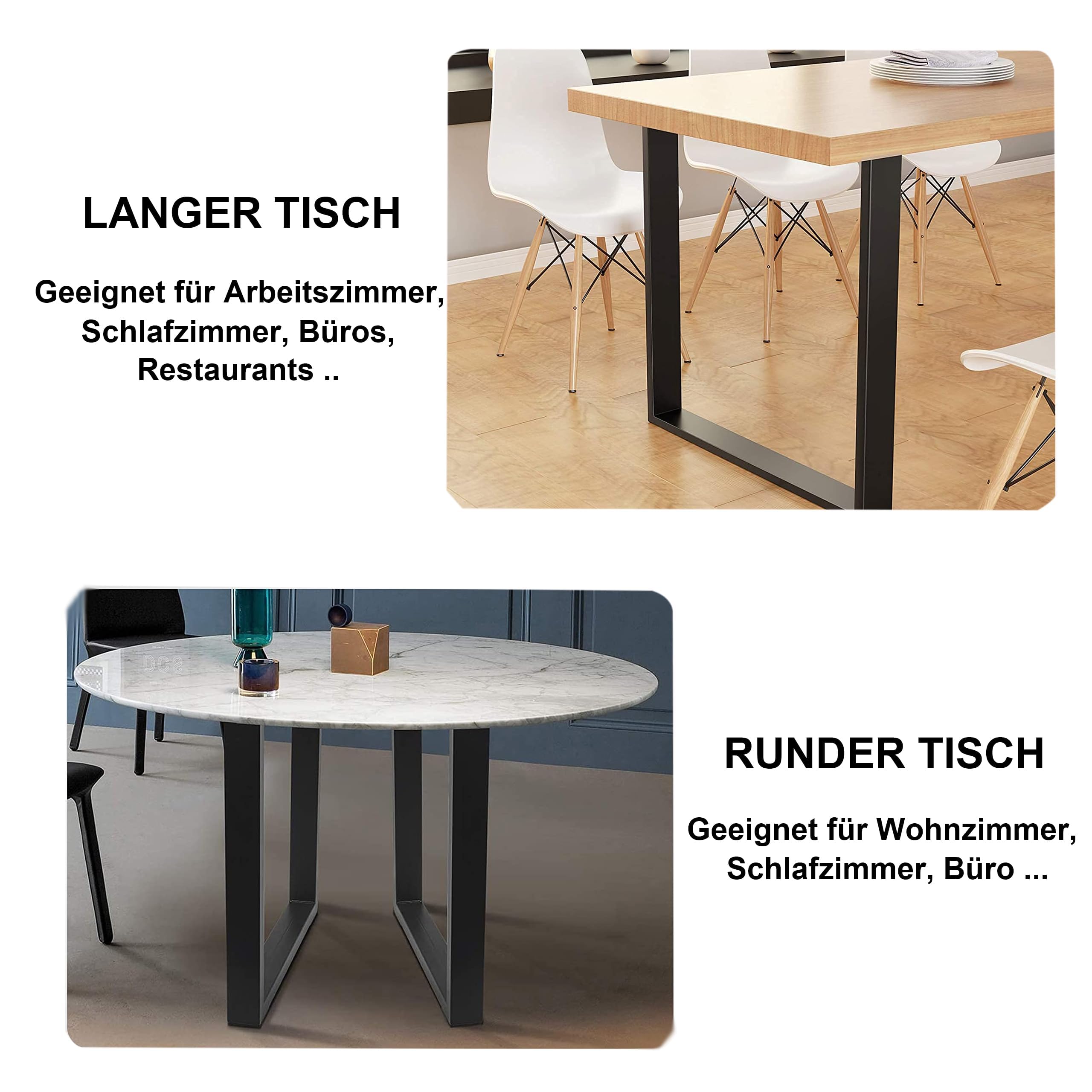 Thanaddo 2er Set Tischbeine Metall, Schwarze Tischkufen aus Vierkantprofil, 80x40 mm stabile Tischgestell für DIY-Schreibtisch Esstisch Couchtisch Bänke, Möbelfüße inkl. Bodenschoner (80x72cm)