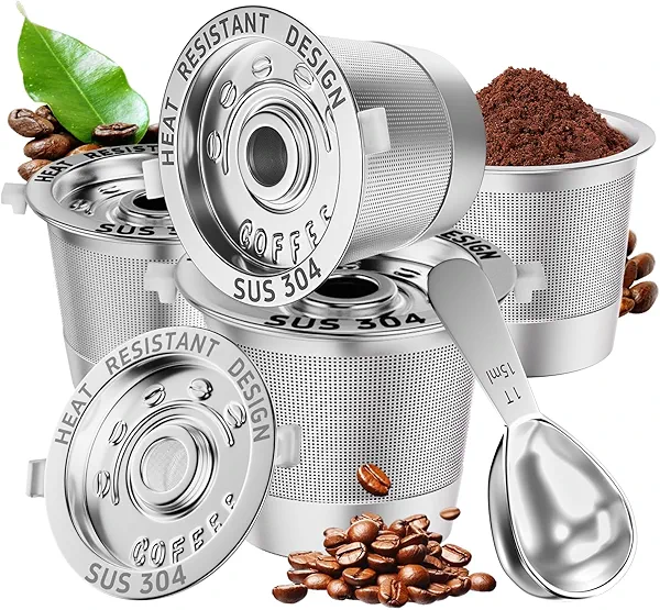 4 Pack Reusable K Cups Coffee Pods for Keurig 1.0: Stainless Steel Reusable Coffee Pods for Keurig Coffee Pods Reusable, BPA-Free, SUS 304‌, Scoop, Heat Resistant Handles