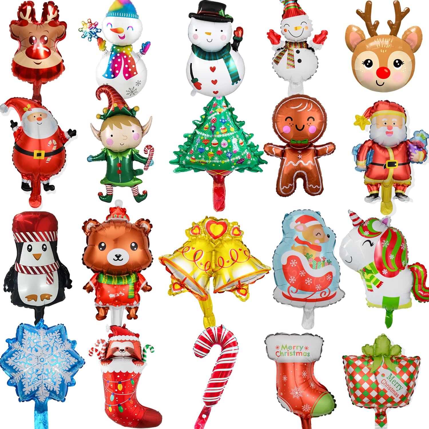 20 Pcs Christmas Foil Balloons - Xmas Helium Balloon Set With Santa and Elf Designs