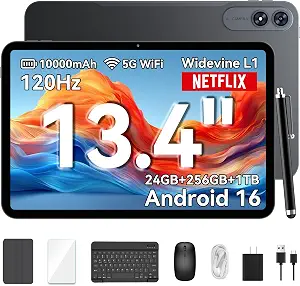 13.4-inch Android 16 Tablet with Keyboard, 2K 120Hz Display, 256GB Storage, 10000mAh Battery