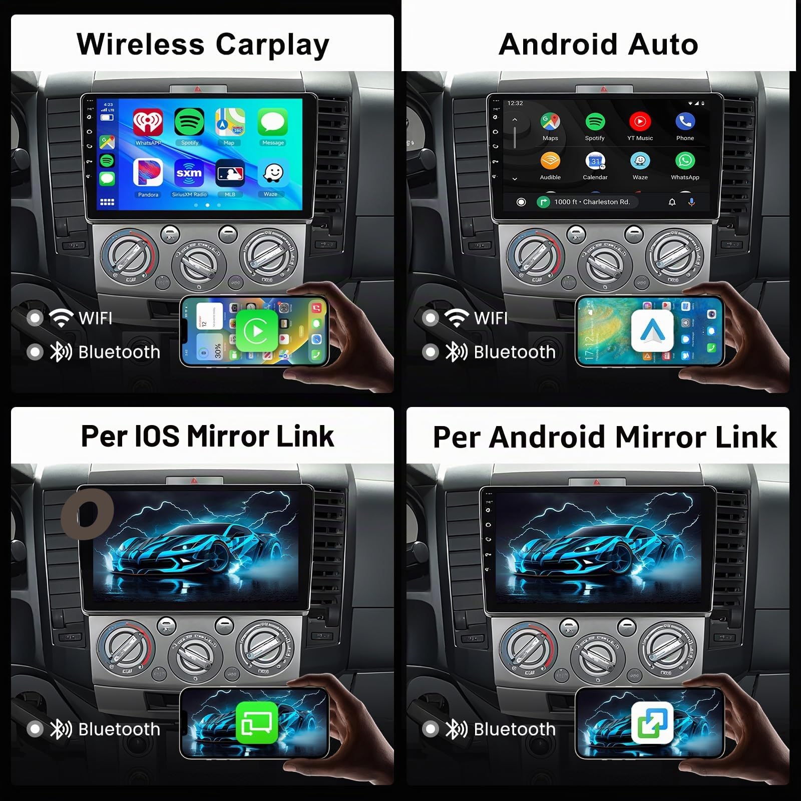 Hodozzy 2GB 64GB Android Autoradio per Ford Everest Ranger 2012-2017/Mazda BT50 BT-50 2006-2011 Wireless Carplay Android Auto, 9 Pollici Touchscreen Stereo GPS WiFi Bluetooth Radio FM/RDS Retromarcia