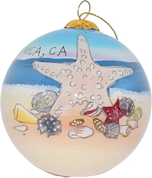 Blown Glass Christmas Ornament | Starfish w/Seashells Santa Monica, CA
