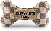 Vista 29 de Haute Diggity Dog Black Checker Chewy Vuiton Bone, Juguetes de Peluche de Diseñador para Perros con Chirriador Interactivo, Estimulante