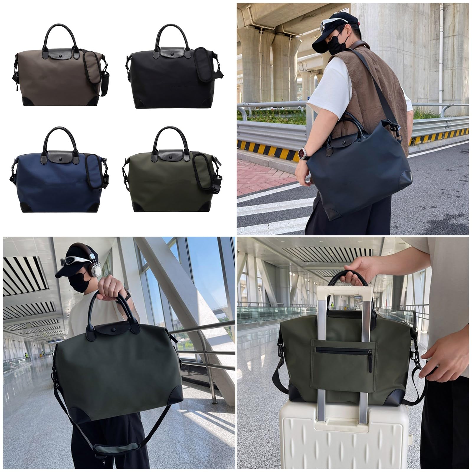 Borsa da palestra da viaggio di grande capacità, in pratico tessuto Oxford con scomparti multipli, fodera impermeabile per gli appassionati di fitness, cachi