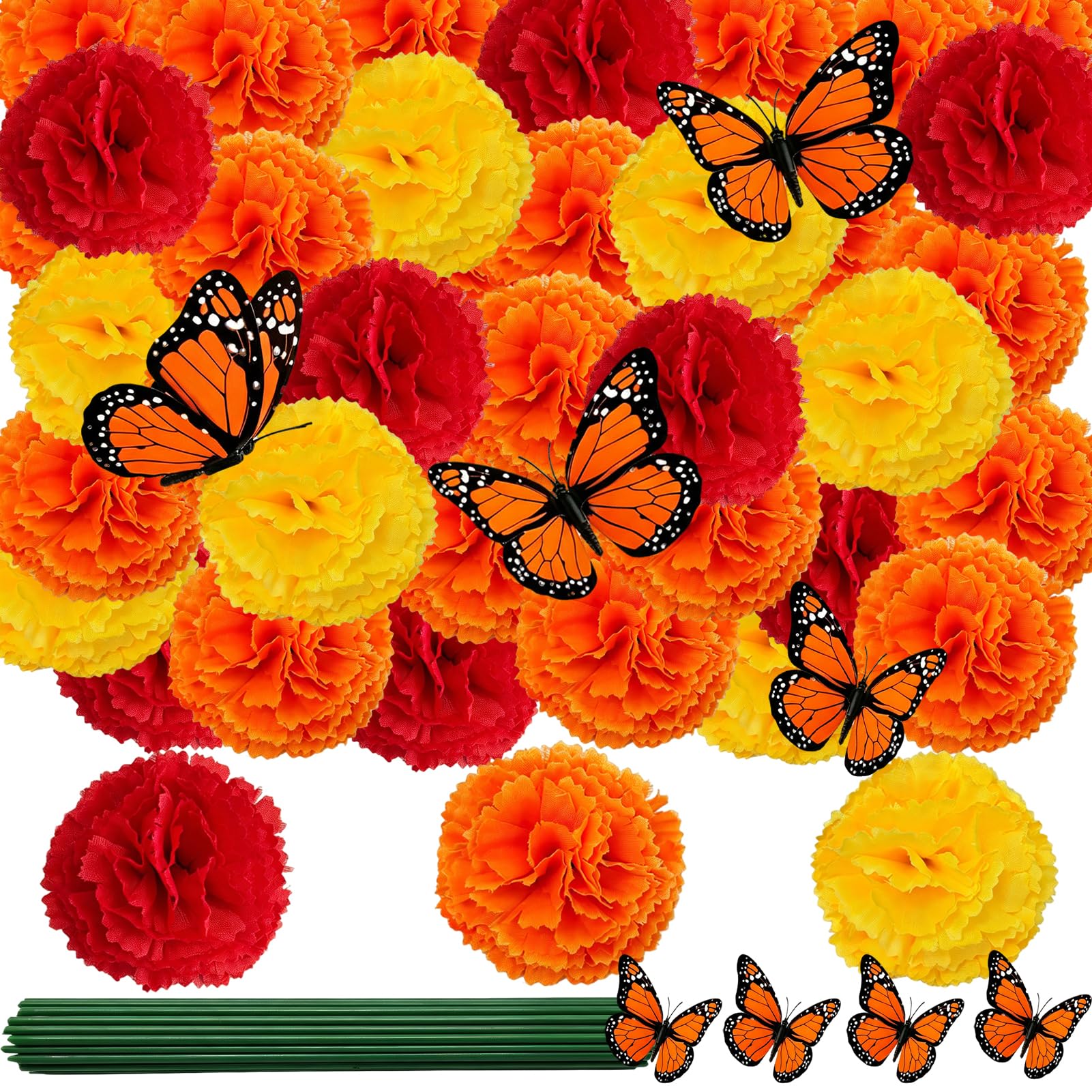 55 PCS Marigolds Artificial Flowers for Dia De Los Muertos, Diwali
