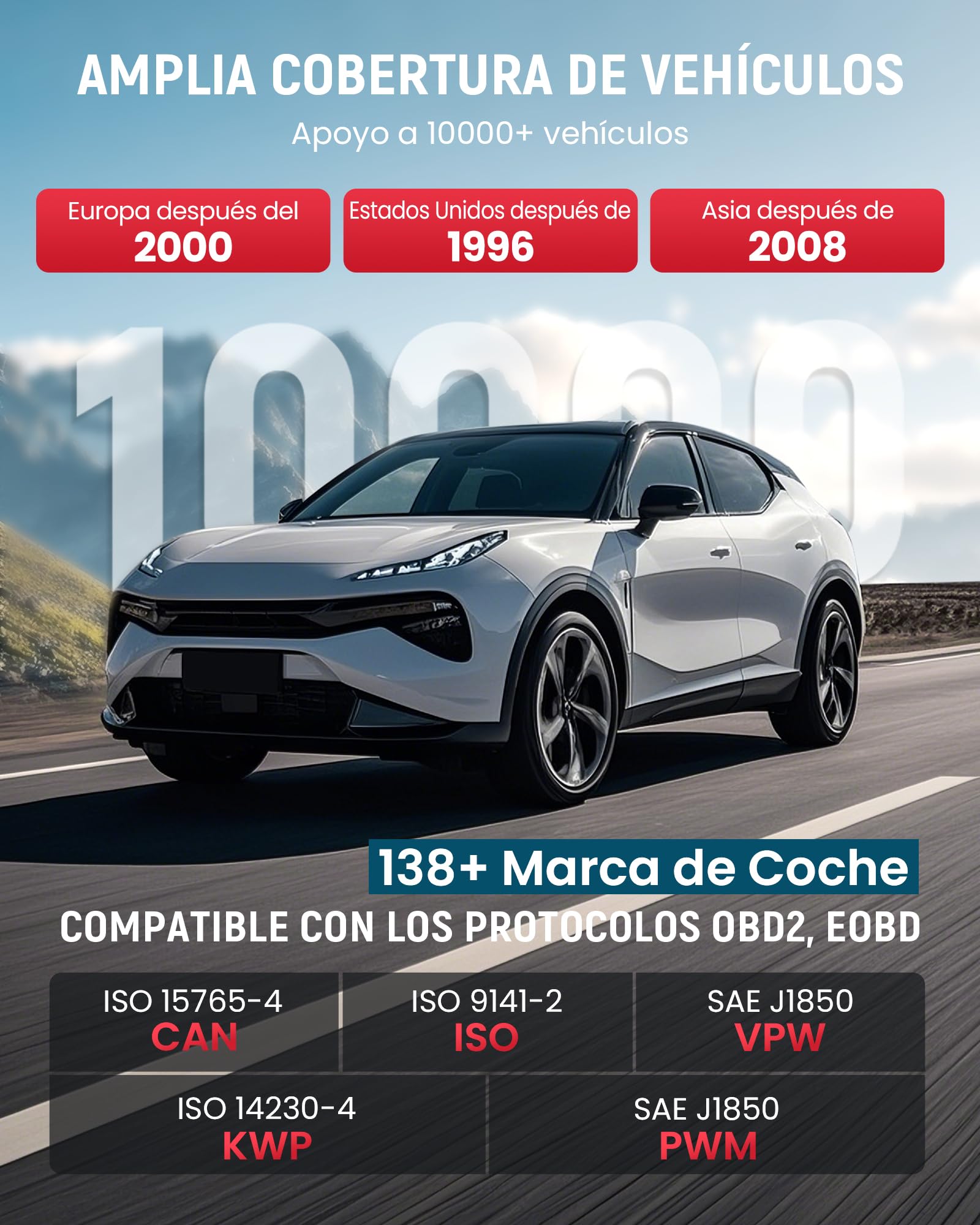 OBD2 Diagnosis, ThinkOBD 500 Diagnosis Coche Multimarca con Sistema del Motor, Diagnosis Coche Multimarca para Protocolos OBDII/EOBD, Verificación de Smog/Prueba EVAP/Apague MIL...
