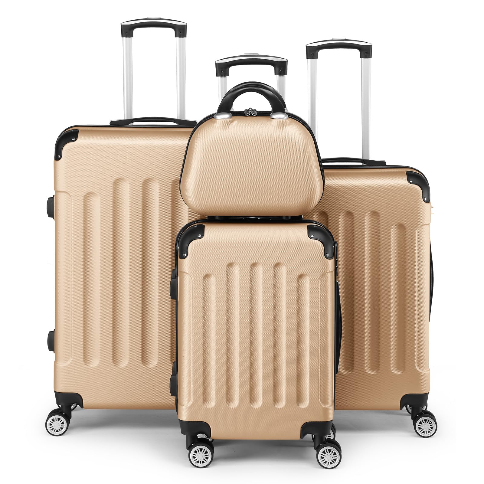 Bonnlo Set de 4 Valises avec Vanity Case，Valises de Voyage, Set Valise ABS avec Les Coins Renforcé et roulettes Pivotantes 360°, Champagne