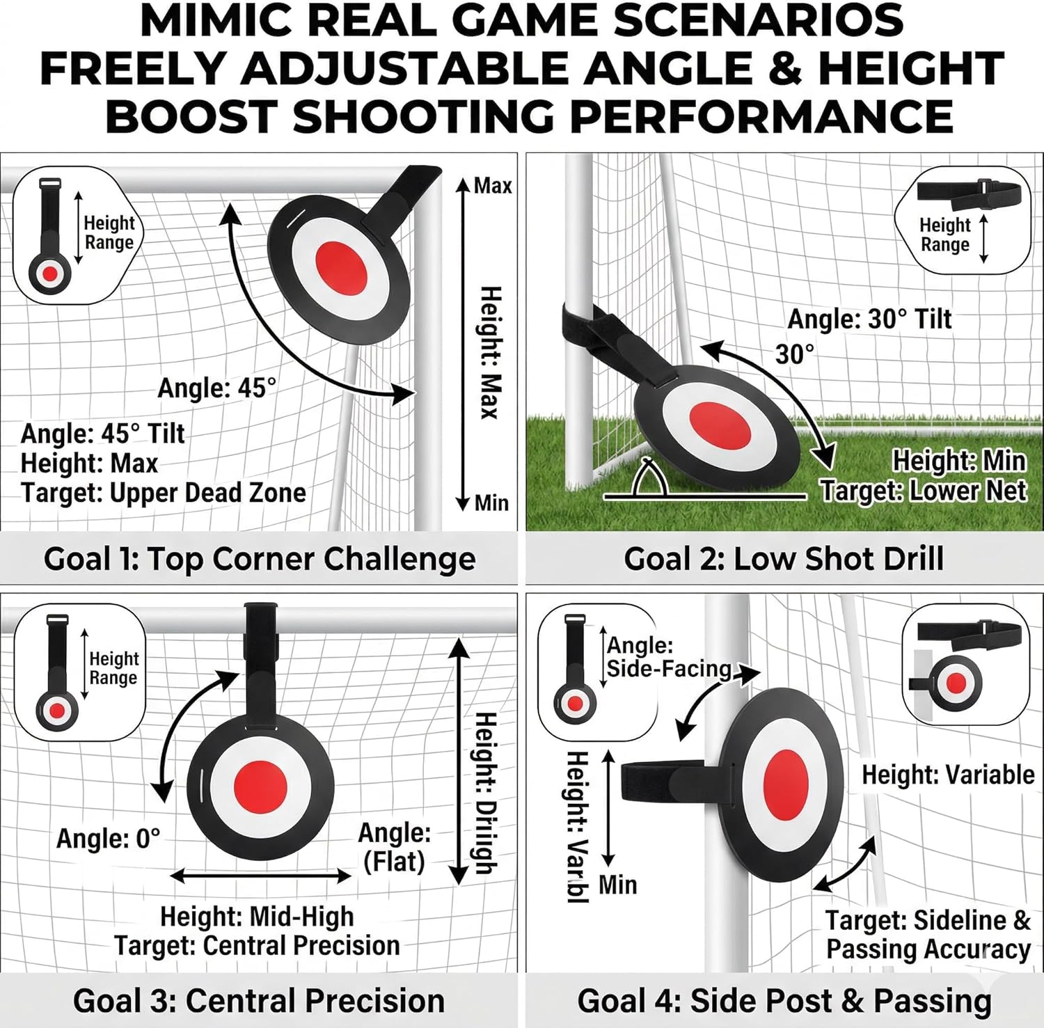 Soccer Target Discs Set, Adjustable Angle and Height Goal Practice Targets for Soccer, Tennis, Baseball with Flexible PP Material Structure